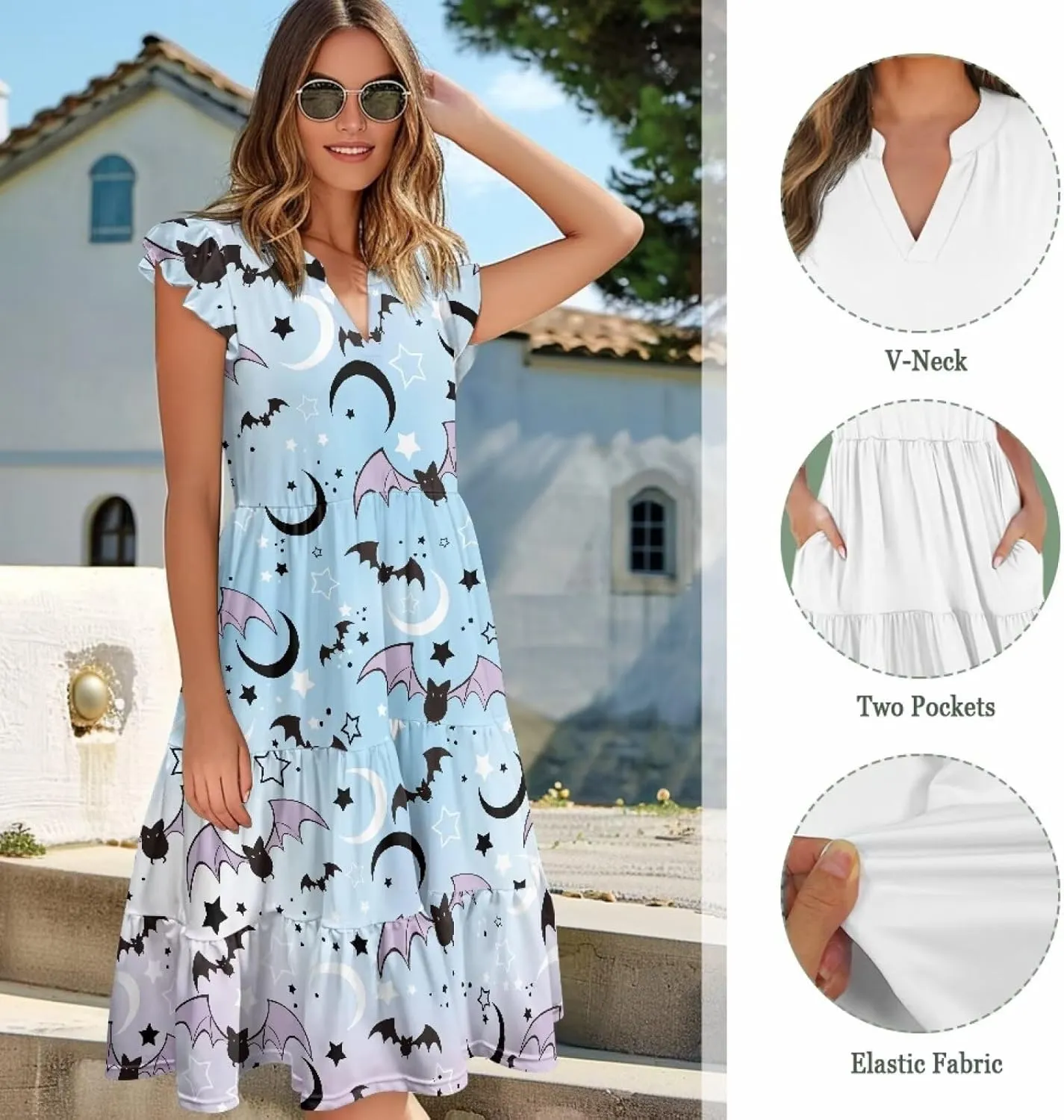 Youngerbaby Women Tank Dresses Midi Dress Loose Flutter Sleeve Summer Beach Dresses
