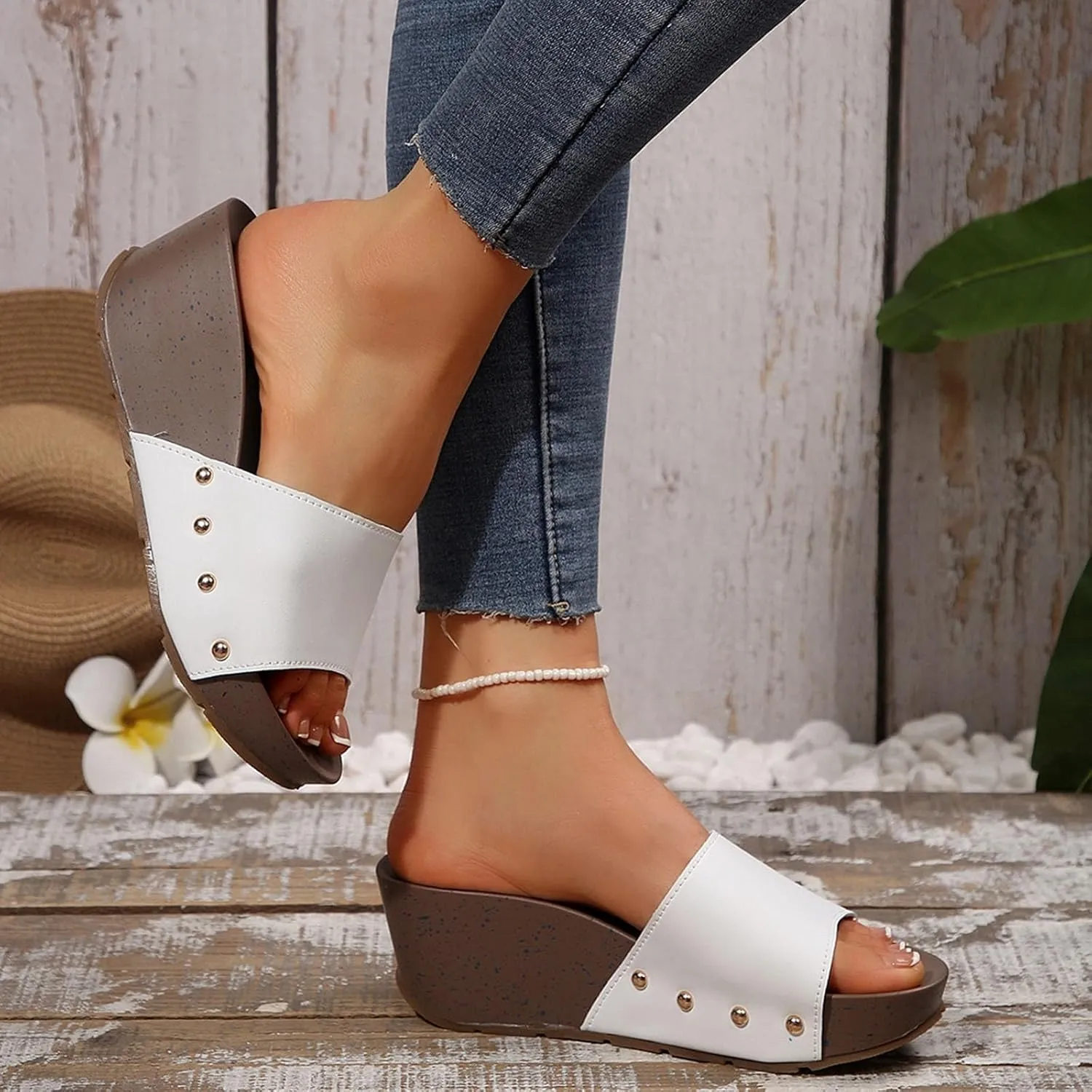 ZSpzx Summer Sandals for Women 2025,Orthopedic Wedge Dressy Comfortable Platform Leopard Open Toe Non Slip-on Slides Beach Orthotic Cushion Casual Womens Slide Plantar Fasciitis Walking Shoes