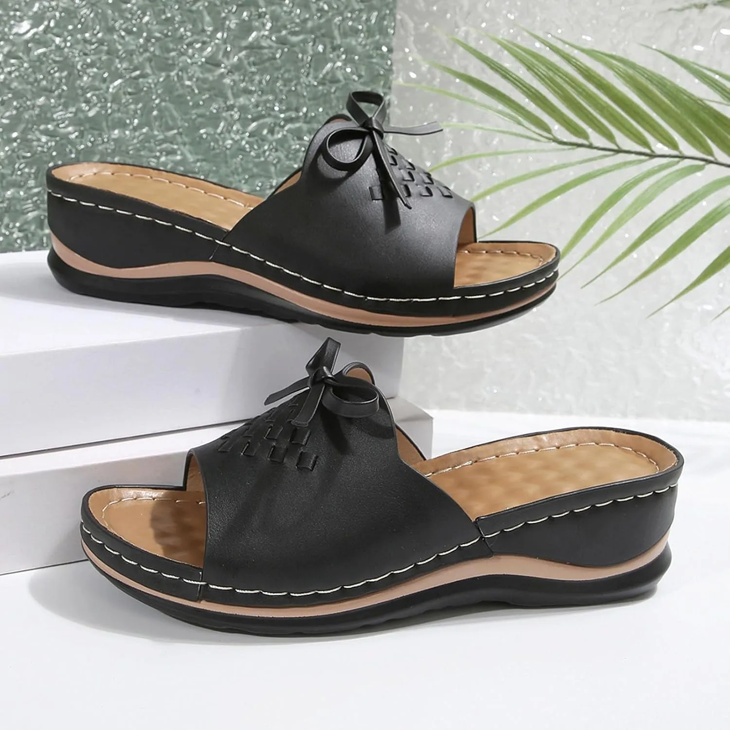 ZSpzx Summer Sandals For Women 2025,Women's Slide Sandals,Womens Comfortable Wedge Slip On Arch Support Slides Orthotic Walking Orthopedic Knot Casual Straps Slip-On Plantar Fasciitis Bunion Sandal