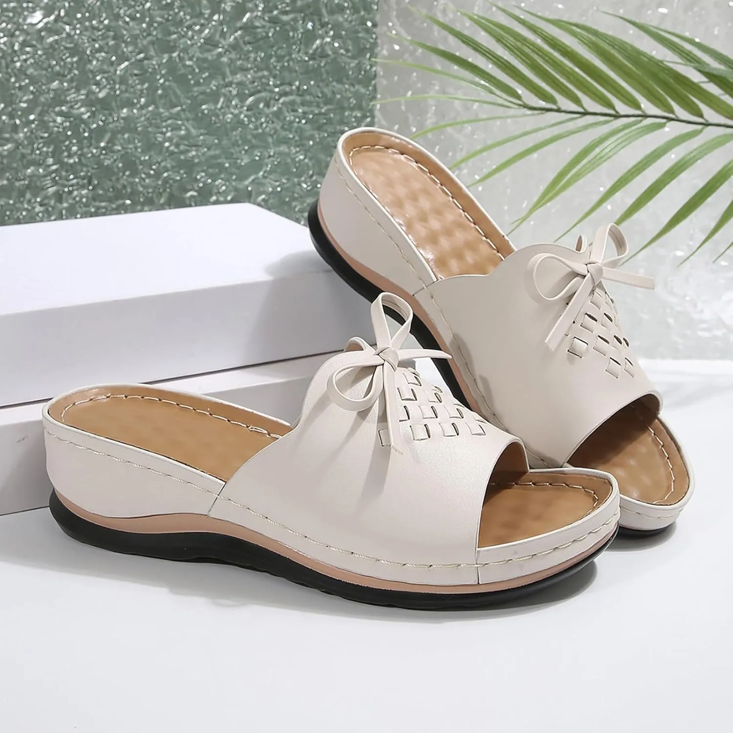 ZSpzx Summer Sandals For Women 2025,Women's Slide Sandals,Womens Comfortable Wedge Slip On Arch Support Slides Orthotic Walking Orthopedic Knot Casual Straps Slip-On Plantar Fasciitis Bunion Sandal