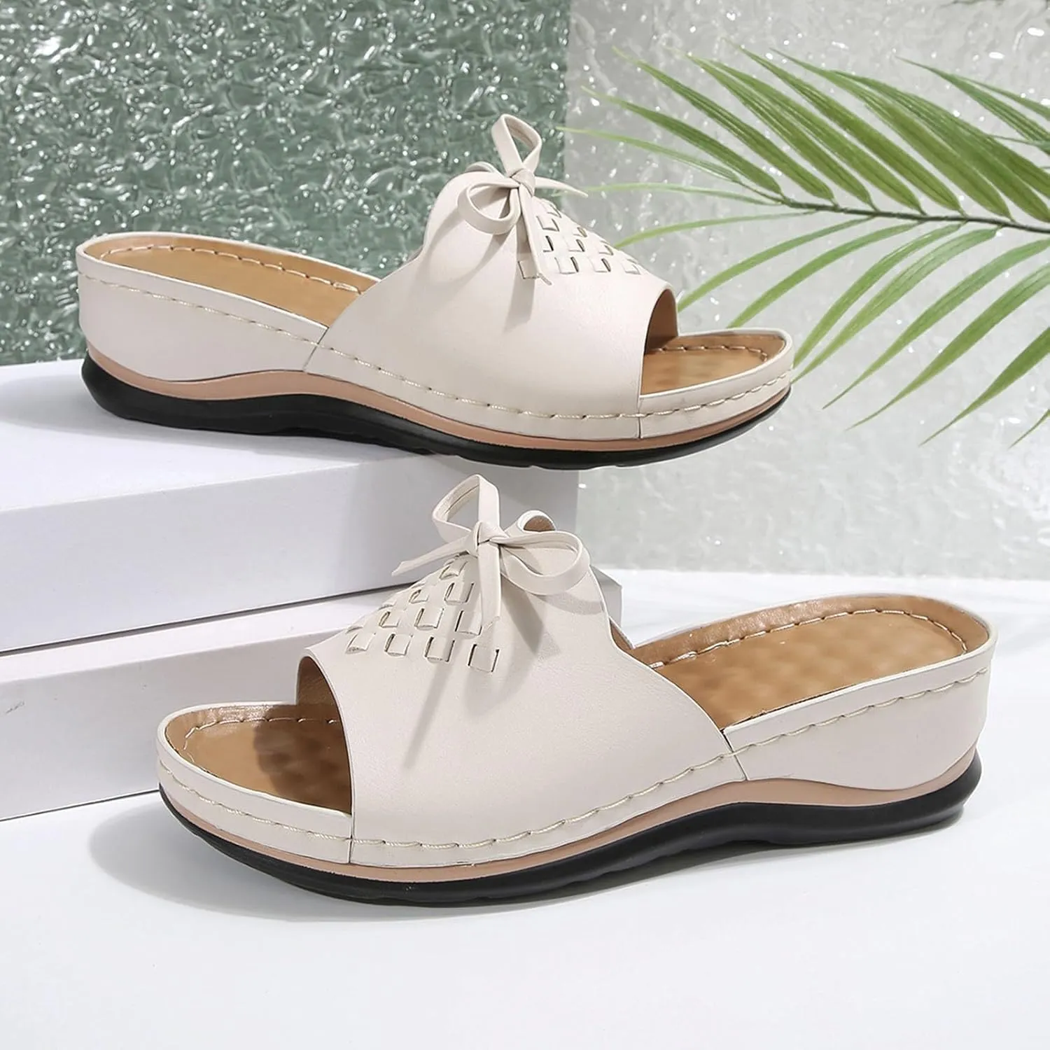 ZSpzx Summer Sandals For Women 2025,Women's Slide Sandals,Womens Comfortable Wedge Slip On Arch Support Slides Orthotic Walking Orthopedic Knot Casual Straps Slip-On Plantar Fasciitis Bunion Sandal