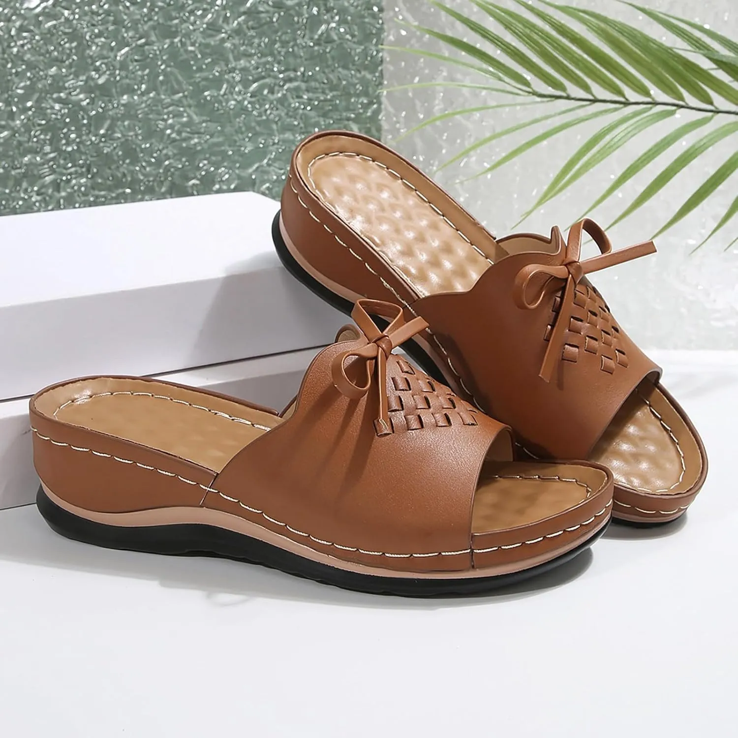 ZSpzx Summer Sandals For Women 2025,Women's Slide Sandals,Womens Comfortable Wedge Slip On Arch Support Slides Orthotic Walking Orthopedic Knot Casual Straps Slip-On Plantar Fasciitis Bunion Sandal