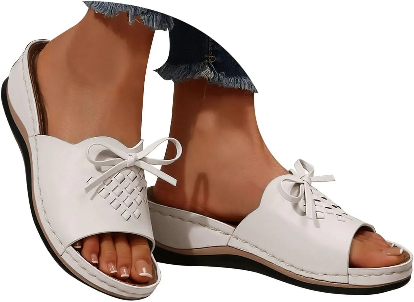 ZSpzx Summer Sandals For Women 2025,Women's Slide Sandals,Womens Comfortable Wedge Slip On Arch Support Slides Orthotic Walking Orthopedic Knot Casual Straps Slip-On Plantar Fasciitis Bunion Sandal