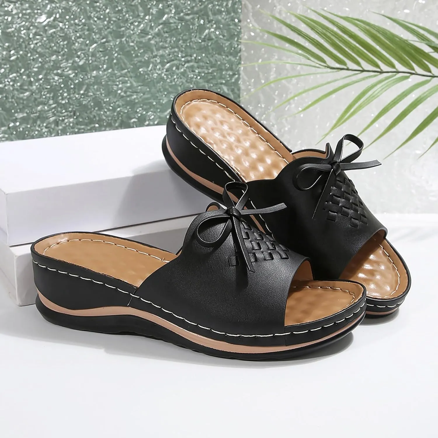 ZSpzx Summer Sandals For Women 2025,Women's Slide Sandals,Womens Comfortable Wedge Slip On Arch Support Slides Orthotic Walking Orthopedic Knot Casual Straps Slip-On Plantar Fasciitis Bunion Sandal