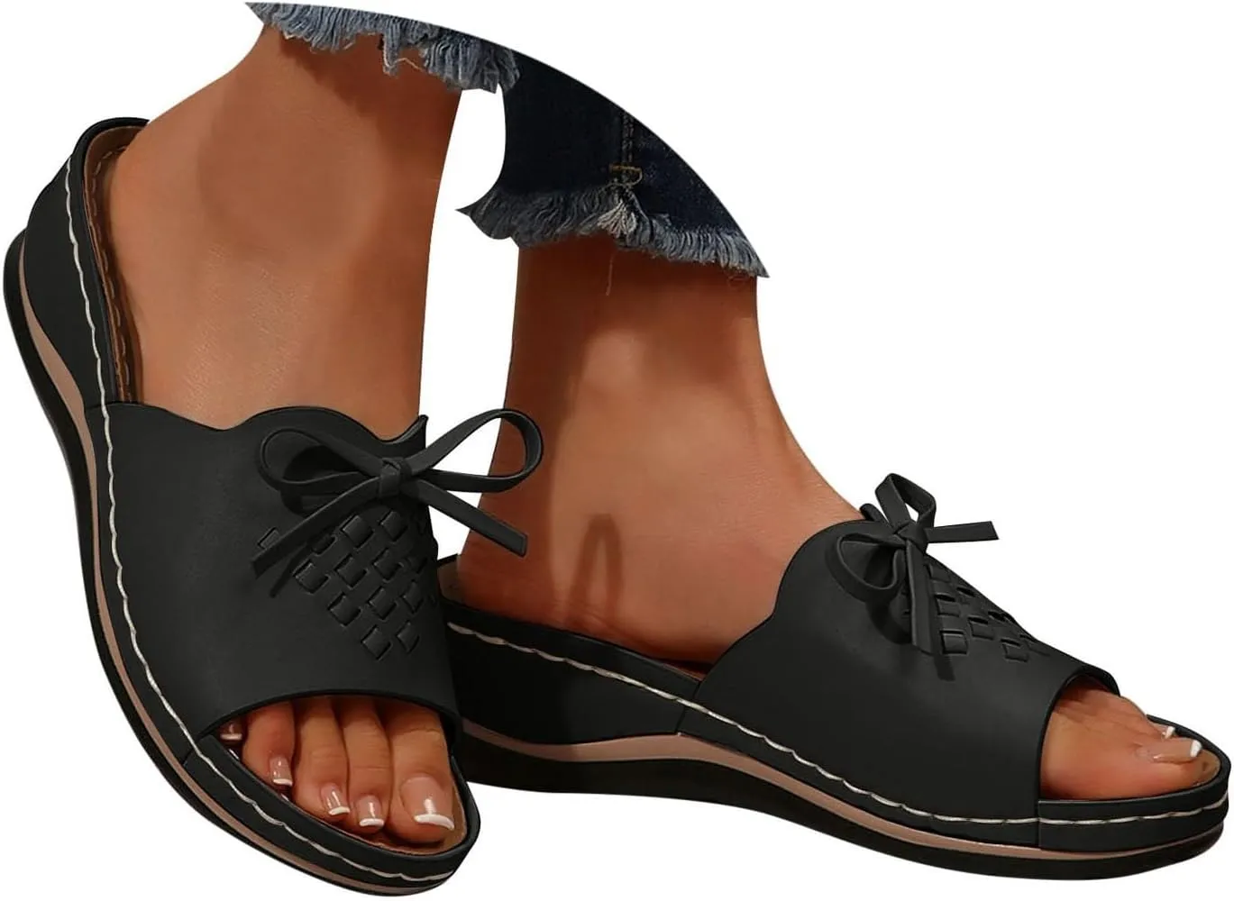 ZSpzx Summer Sandals For Women 2025,Women's Slide Sandals,Womens Comfortable Wedge Slip On Arch Support Slides Orthotic Walking Orthopedic Knot Casual Straps Slip-On Plantar Fasciitis Bunion Sandal