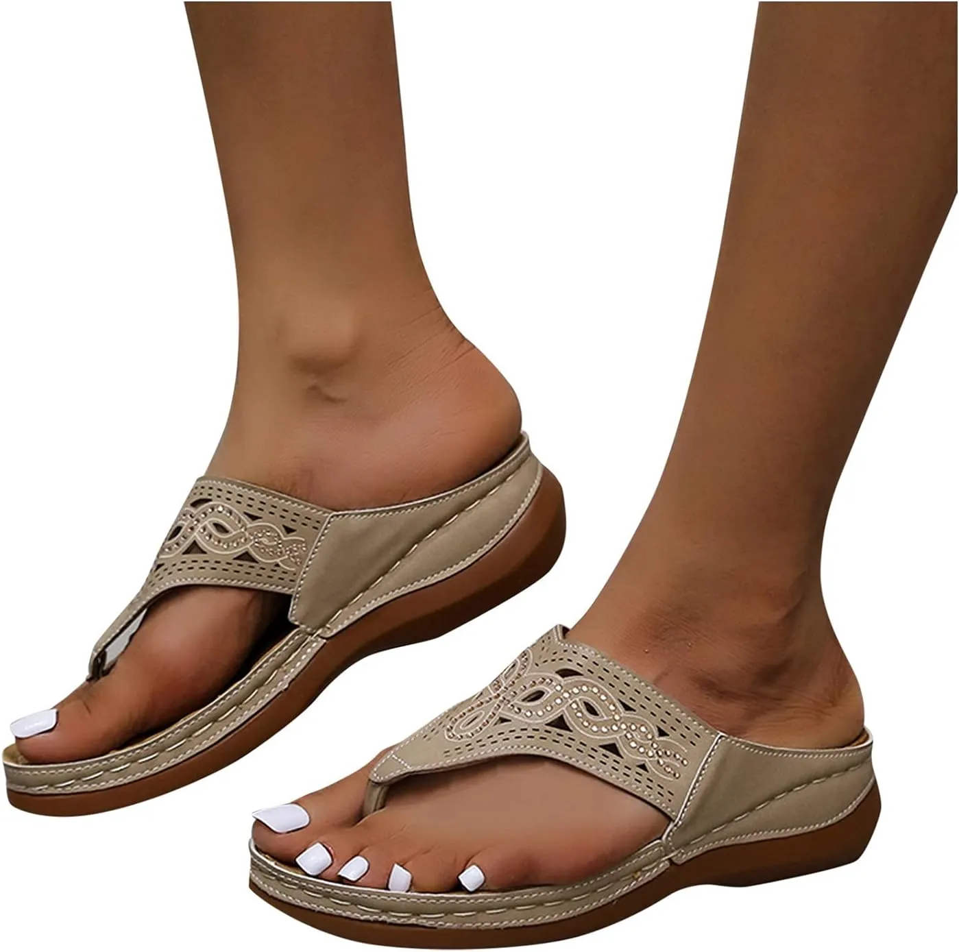 ZSpzx Women's Orthotic Cushion Flip Flops Recovery Walking Sandals for Women Dressy Summer Comfortable Hollow Out Plantar Fasciitis Bunion Casual Womens Outdoor Slides Non Slip-on Beach Shoes